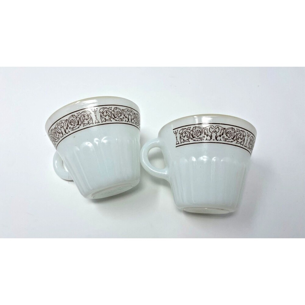 Vintage Set of 2 Termocrisa Mexico 30 mug coffee teacup milk glass gold trim